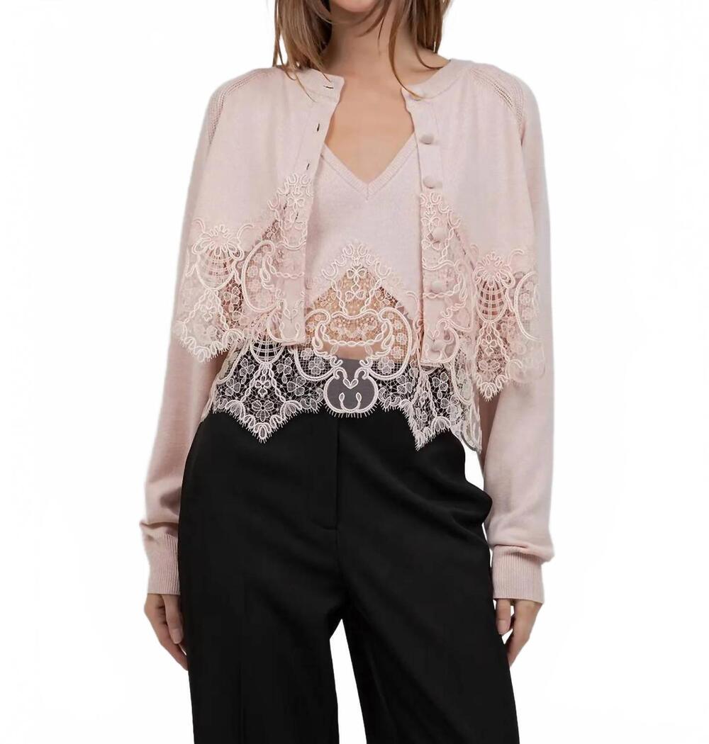 NEW WHITEROOM+CACTUS knitted sweater cardigan with lace edge detailing in baby p